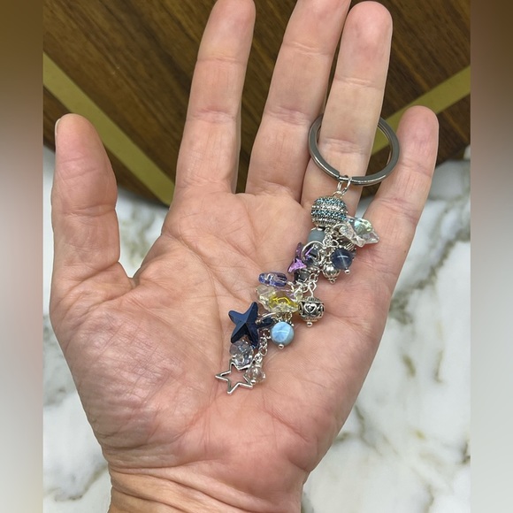 Handmade Boutique Sparkly Celestial Star Gemstone Charms Keychain - Picture 4 of 6